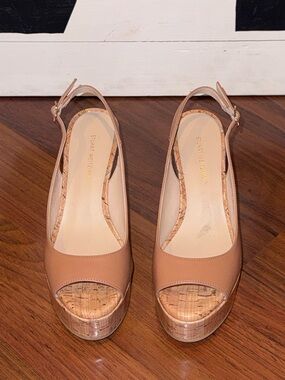 Stuart Weitzman Riviera Platform Sandal Natural Cork Nude Leather Size 5 $395